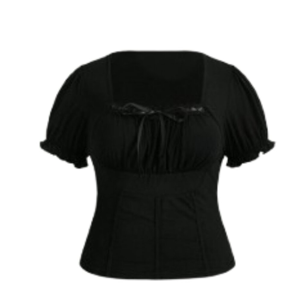 Short Sleeve Black Bustier Inspired Cropped Top Size 2XL NEW NWT